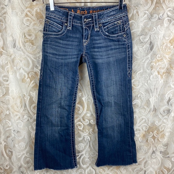 Rock Revival Scarlett Cut off Capri Cropped Cuffed Jeans medium wash distressed - Picture 3 of 16